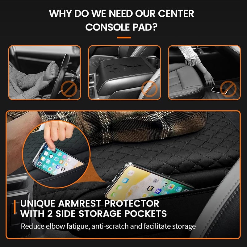 Rilsen Custom Fit for Center Console Cover 2015-2020 Ford F150, 2017-2022 F250 F350 F450, 2018-2024 Ford Expedition PU Leather Armrest Cover Protector (Bucket Seat Only) - Image 3